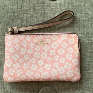 Coach Pink and white floral mini wristlet